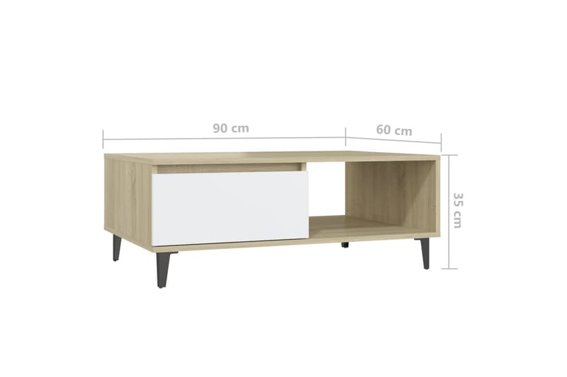 sofabord 90x60x35 cm spånplade hvid og sonoma-eg - Beige - Møbler - Borde - Sofabord