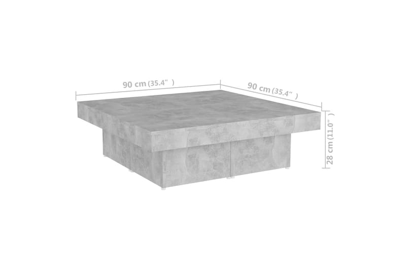 sofabord 90x90x28 cm spånplade betongrå - Grå - Sofabord