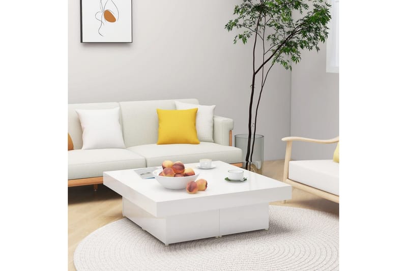 sofabord 90x90x28 cm spånplade hvid højglans - Hvid - Sofabord