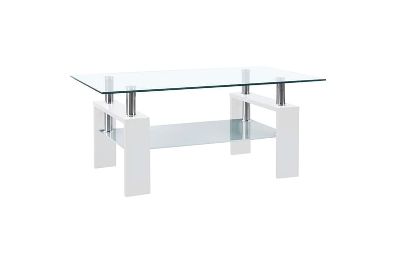 sofabord 95x55x40 cm hærdet glas hvid og transparent - Hvid - Sofabord