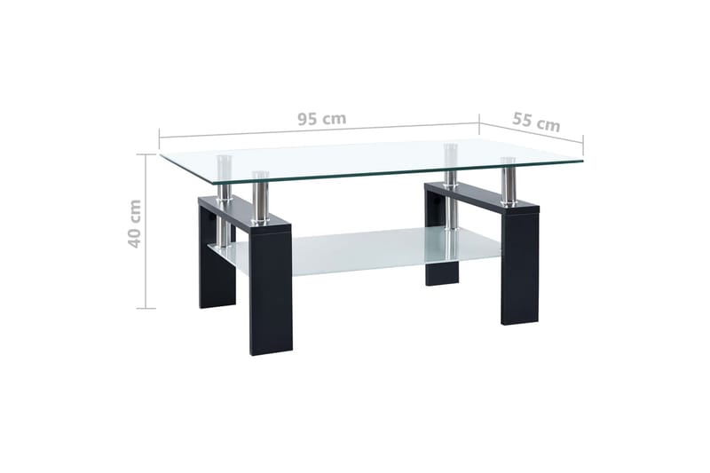 sofabord 95x55x40 cm hærdet glas sort og transparent - Sort - Sofabord
