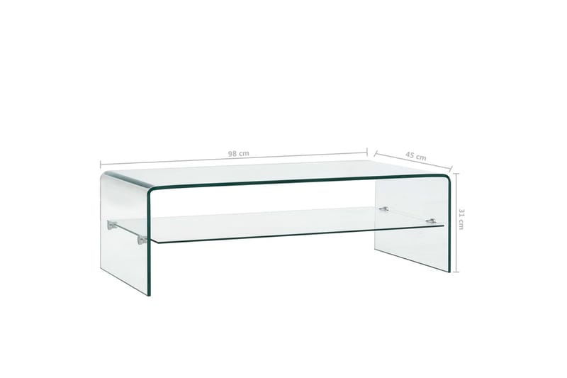 sofabord 98 x 45 x 31 cm hærdet glas transparent - Sofabord