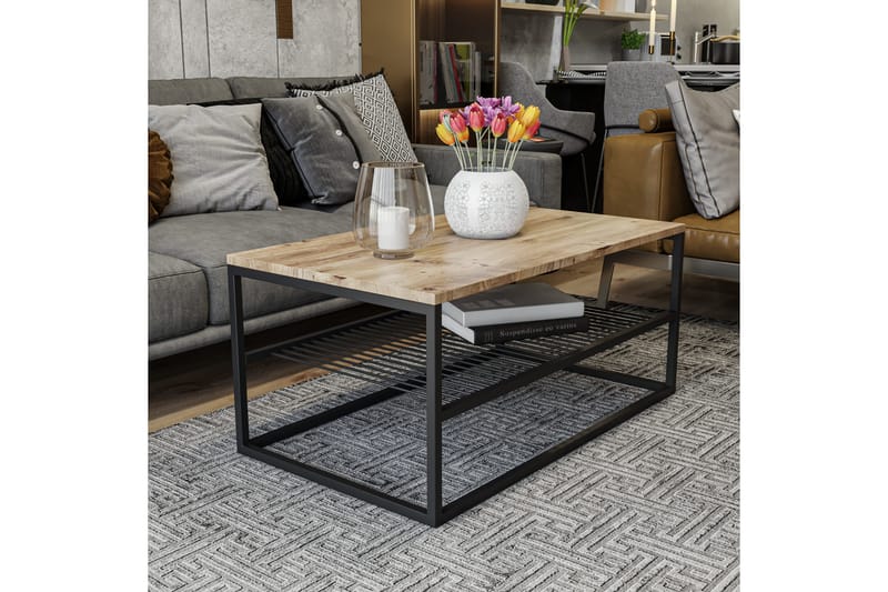 Sofabord Emlak sofabord 95 cm marmormønster med opbevaringshylde Svart,Trä/Natur - Møbler - Borde - Sofabord