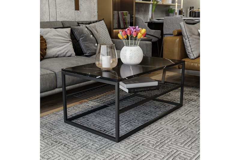 Sofabord Emlak sofabord 95 cm marmormønster med opbevaringshylde Svart - Møbler - Borde - Sofabord