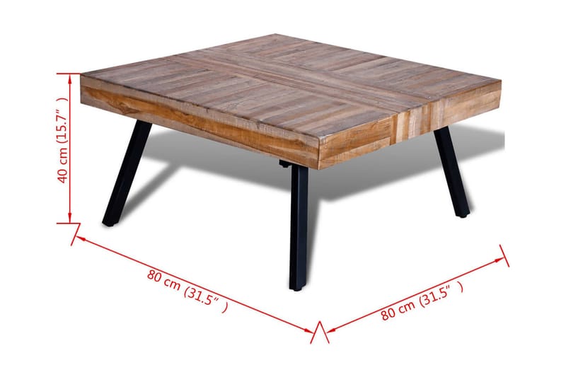 Sofabord Genbrugstræ Teak Firkantet - Brun - Sofabord