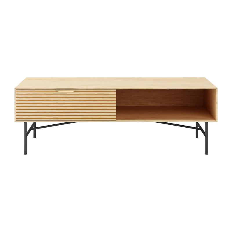 Sofabord HOME4YOU Bassel 120x60x40 cm 3D melamin - lys trædekor med sorte ben/gyldne greb - Møbler - Borde - Sofabord