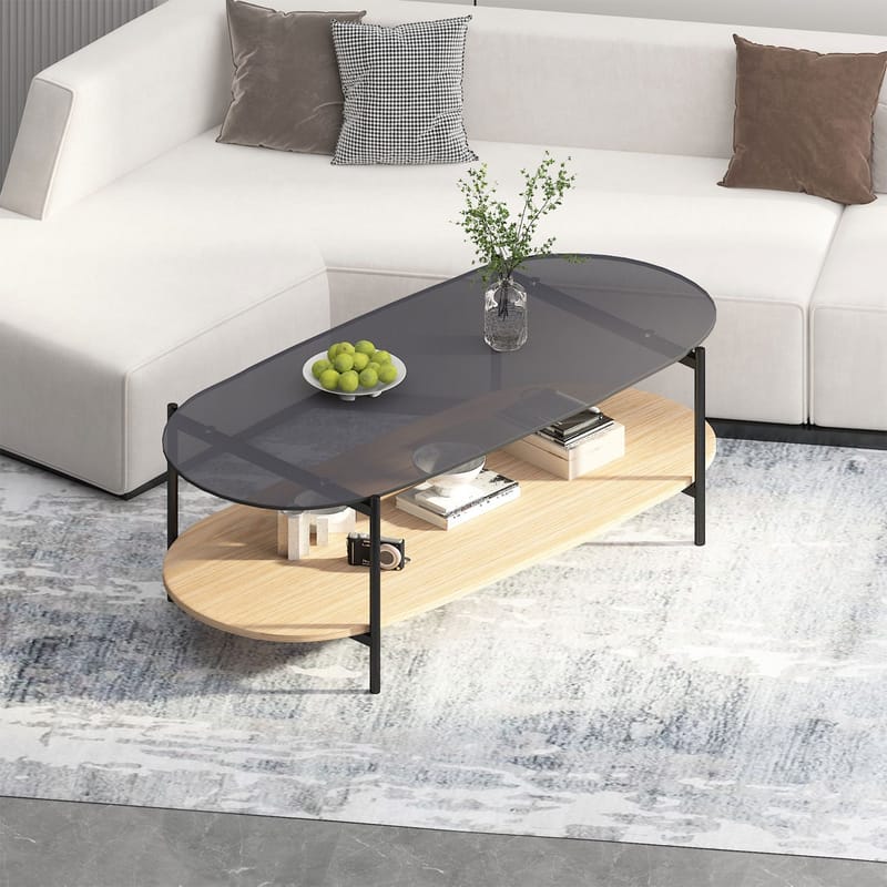 Sofabord HOME4YOU Cindy 120x55x40 cm gråt glas/melamin eg - Gråt glas / melamin eg - Møbler - Borde - Sofabord