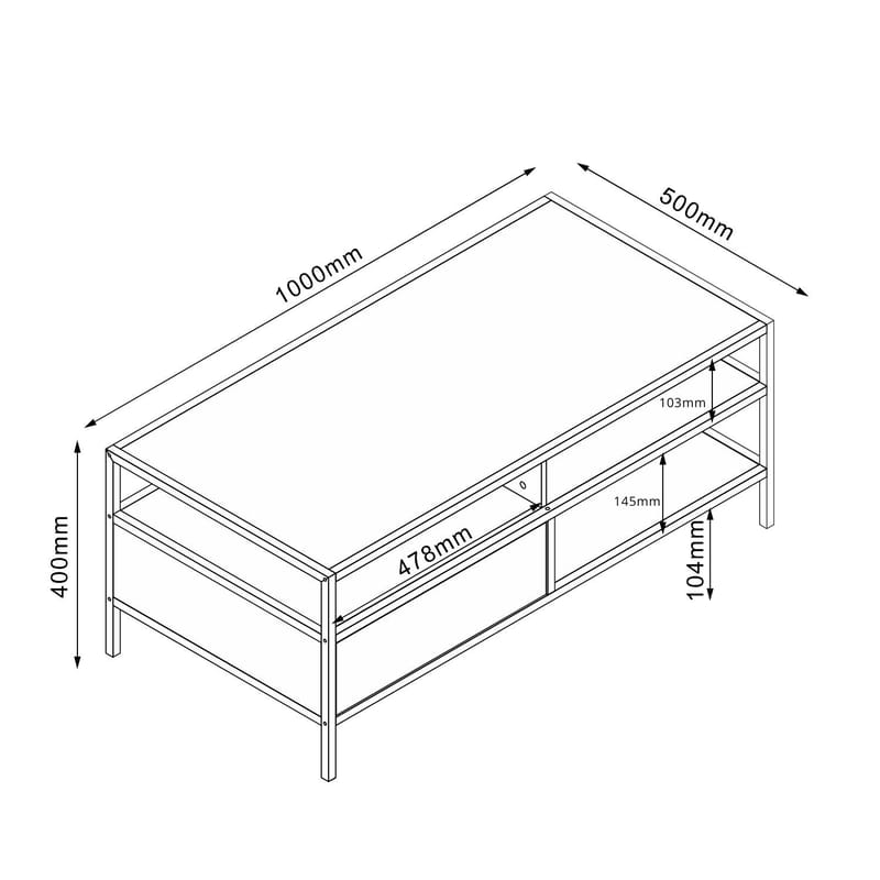Sofabord HOME4YOU Hedvig med en skuffe 100x50x40 cm Ask/Sort - Ask/sort - Møbler - Borde - Sofabord