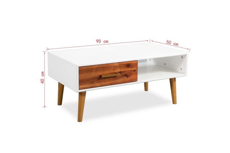 Sofabord I Massivt Akacietræ 90 X 50 X 40 Cm - Hvid - Møbler - Borde - Sofabord