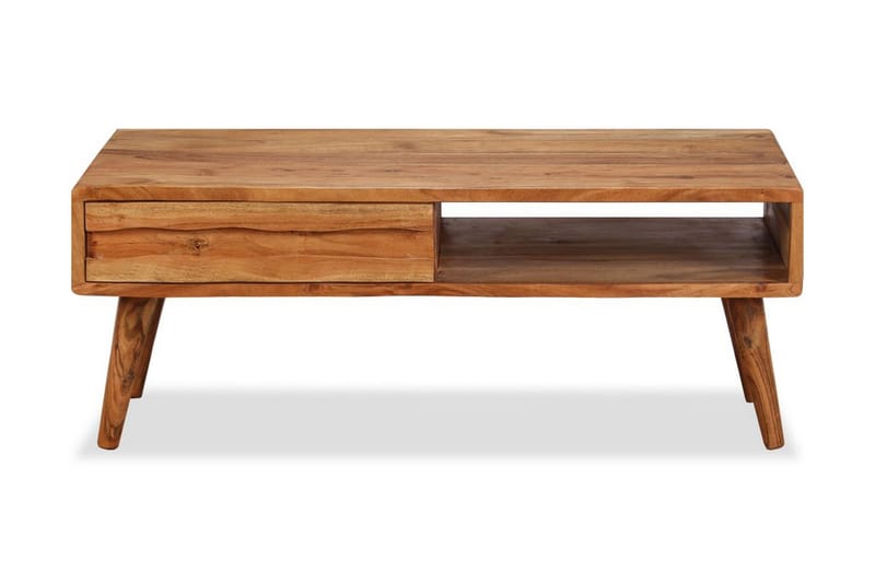 Sofabord I Massivt Træ Med Udskåret Skuffe 100 X 50 X 40 Cm - Brun - Sofabord