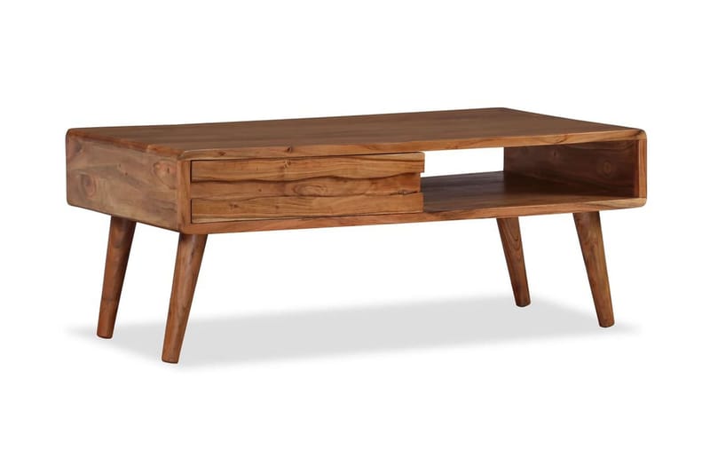 Sofabord I Massivt Træ Med Udskåret Skuffe 100 X 50 X 40 Cm - Brun - Møbler - Borde - Sofabord