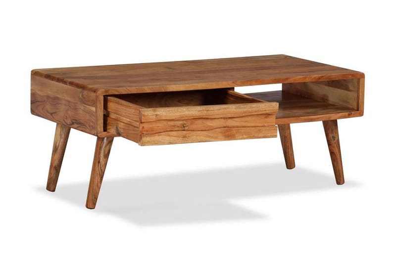Sofabord I Massivt Træ Med Udskåret Skuffe 100 X 50 X 40 Cm - Brun - Møbler - Borde - Sofabord