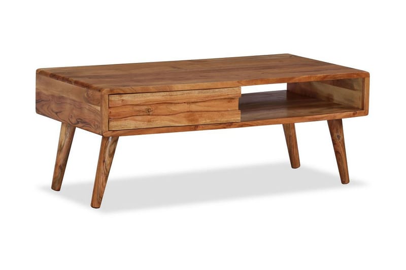 Sofabord I Massivt Træ Med Udskåret Skuffe 100 X 50 X 40 Cm - Brun - Møbler - Borde - Sofabord