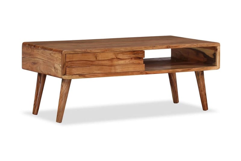 Sofabord I Massivt Træ Med Udskåret Skuffe 100 X 50 X 40 Cm - Brun - Møbler - Borde - Sofabord
