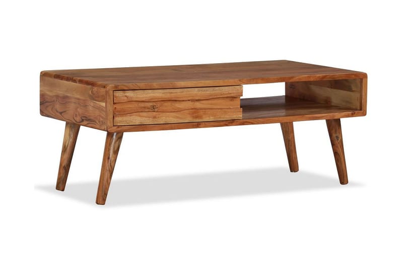 Sofabord I Massivt Træ Med Udskåret Skuffe 100 X 50 X 40 Cm - Brun - Møbler - Borde - Sofabord