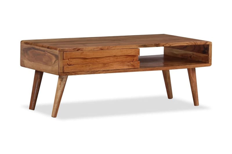 Sofabord I Massivt Træ Med Udskåret Skuffe 100 X 50 X 40 Cm - Brun - Møbler - Borde - Sofabord
