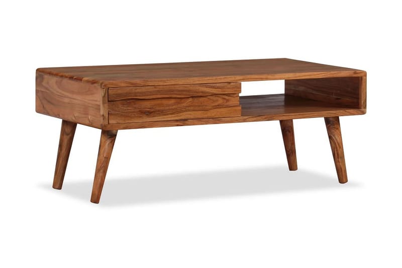 Sofabord I Massivt Træ Med Udskåret Skuffe 100 X 50 X 40 Cm - Brun - Møbler - Borde - Sofabord