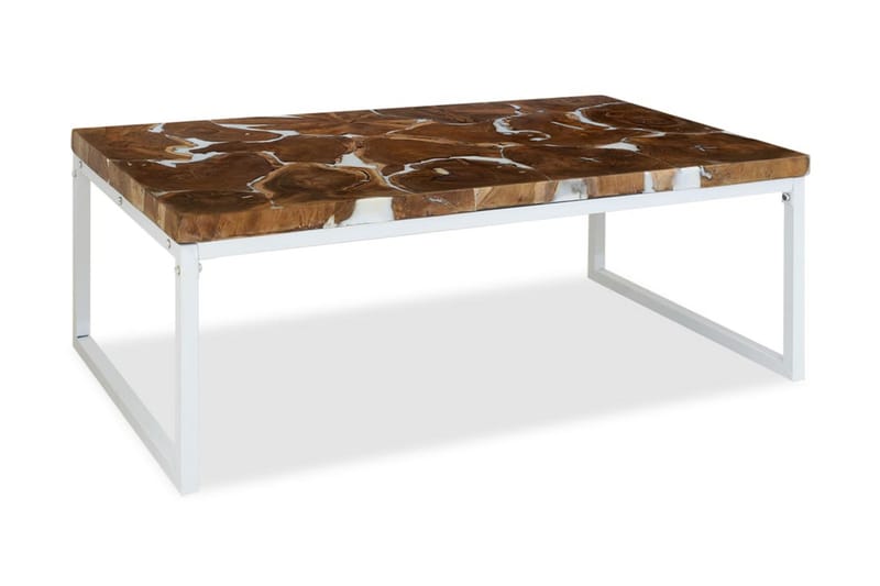 Sofabord I Teaktræ Og Plastik 110 X 60 X 40 Cm - Hvid - Møbler - Borde - Sofabord