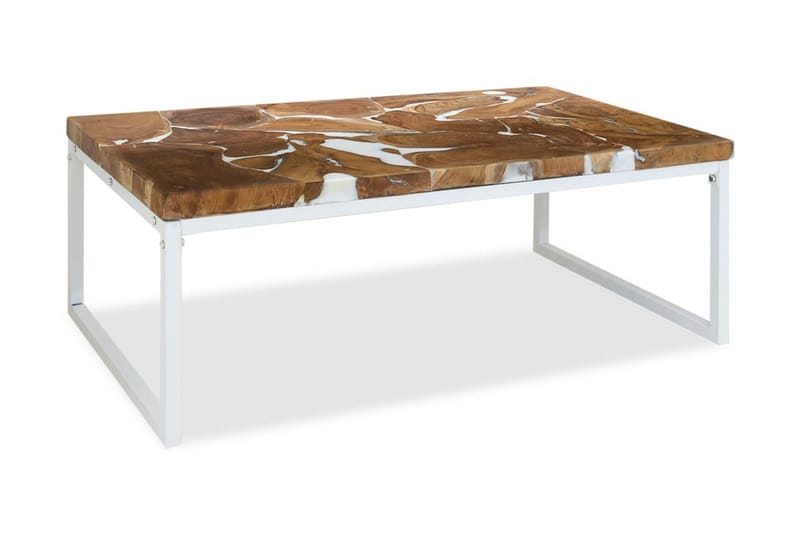 Sofabord I Teaktræ Og Plastik 110 X 60 X 40 Cm - Hvid - Møbler - Borde - Sofabord