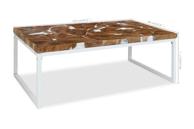 Sofabord I Teaktræ Og Plastik 110 X 60 X 40 Cm - Hvid - Sofabord