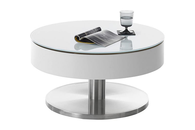 Sofabord Kaffe Sofabord_502 79 cm - Glas / Hvid / Sølv - Møbler - Borde - Sofabord