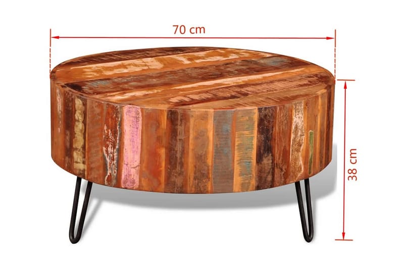 Sofabord Massivt Genanvendt Træ Rundt - Brun - Sofabord