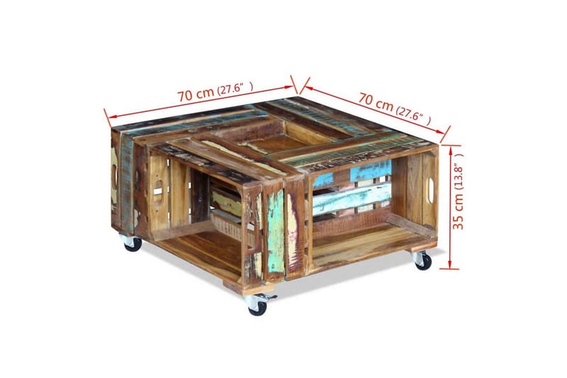 Sofabord Massivt Genbrugstræ 70X70X35 cm - Møbler - Borde - Sofabord