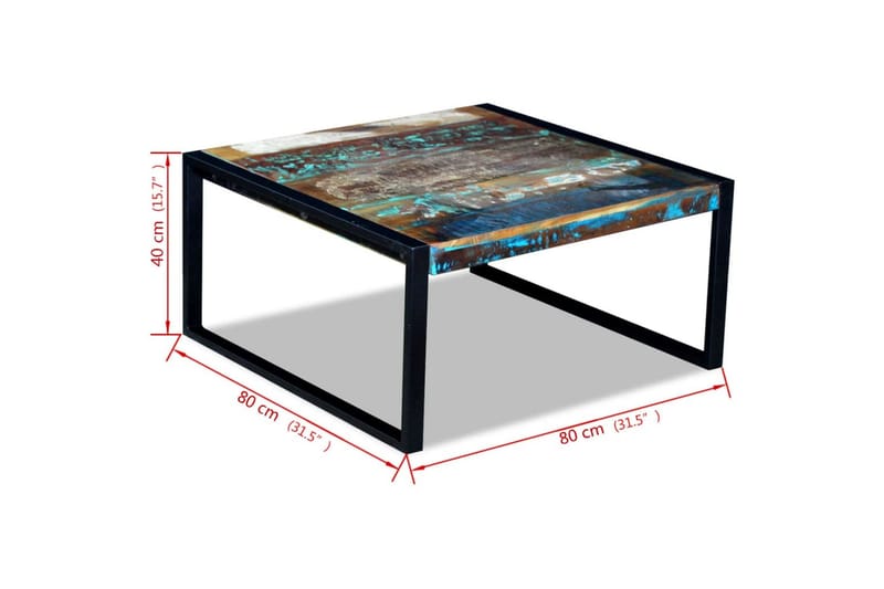 Sofabord Massivt Genbrugstræ 80X80X40 Cm - Flerfarvet - Møbler - Borde - Sofabord