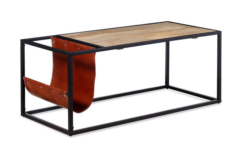 Sofabord Med Ægte Læder Magasinholder 110X50X45 Cm - Brun - Møbler - Borde - Sofabord