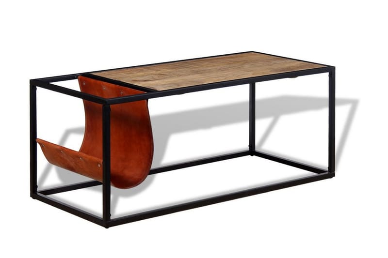 Sofabord Med Ægte Læder Magasinholder 110X50X45 Cm - Brun - Møbler - Borde - Sofabord