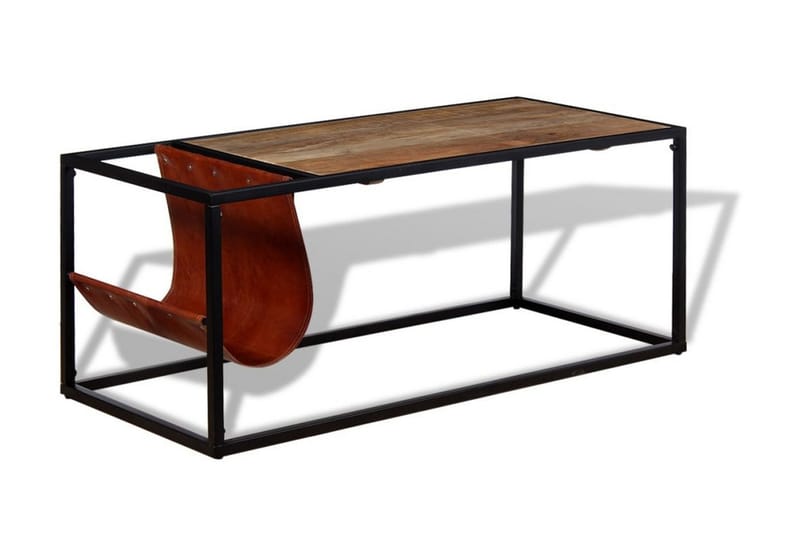Sofabord Med Ægte Læder Magasinholder 110X50X45 Cm - Brun - Sofabord