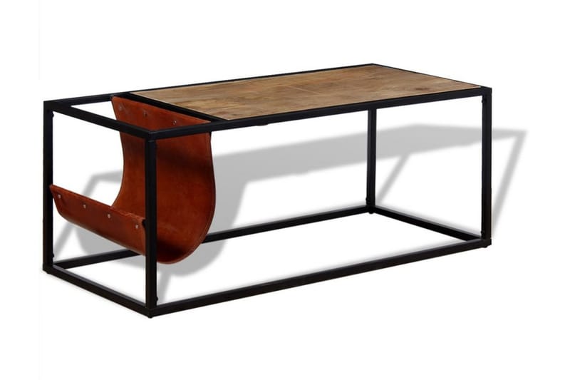 Sofabord Med Ægte Læder Magasinholder 110X50X45 Cm - Brun - Møbler - Borde - Sofabord