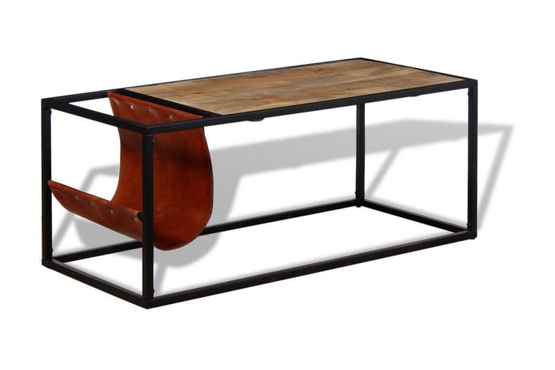 Sofabord Med Ægte Læder Magasinholder 110X50X45 Cm - Brun - Møbler - Borde - Sofabord