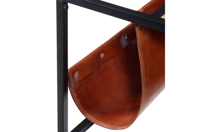 Sofabord Med Ægte Læder Magasinholder 110X50X45 Cm - Brun - Sofabord