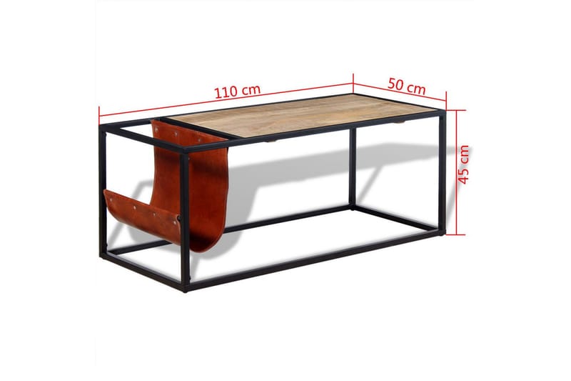 Sofabord Med Ægte Læder Magasinholder 110X50X45 Cm - Brun - Sofabord