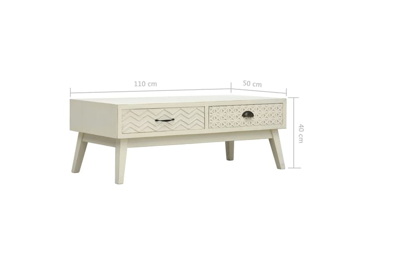 Sofabord Med 2 Skuffer 110x50x40cm Træ Udskåret Design Grå - Sofabord