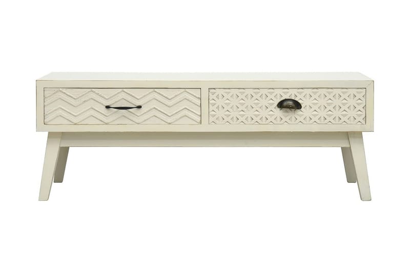 Sofabord Med 2 Skuffer 110x50x40cm Træ Udskåret Design Grå - Møbler - Borde - Sofabord