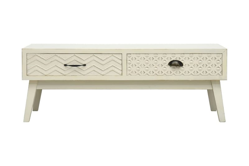 Sofabord Med 2 Skuffer 110x50x40cm Træ Udskåret Design Grå - Sofabord