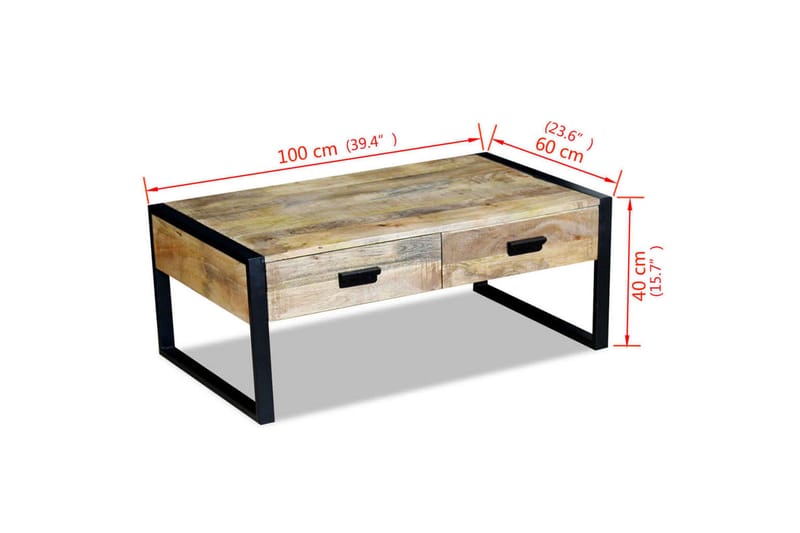 Sofabord Med 2 Skuffer Massivt Mangotræ 100X60X40 Cm - Brun - Møbler - Borde - Sofabord