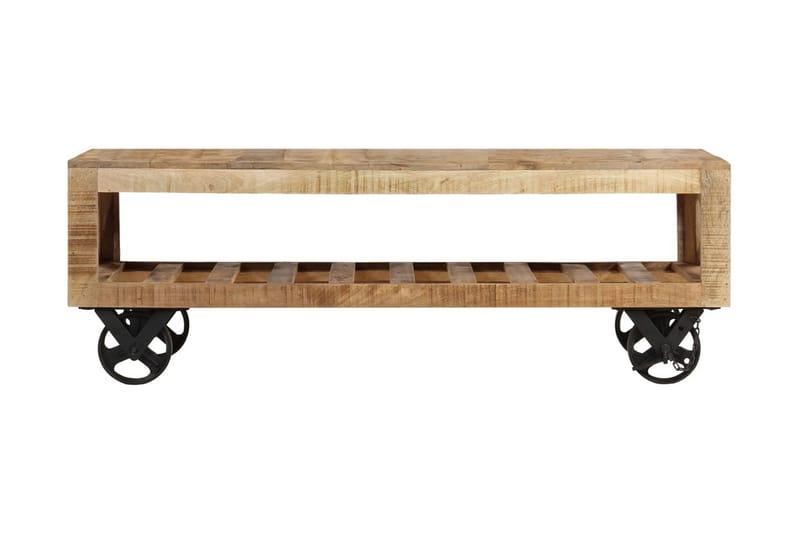 Sofabord Med Hjul Massivt Mangotræ 110 X 50 X 37 Cm - Brun - Sofabord