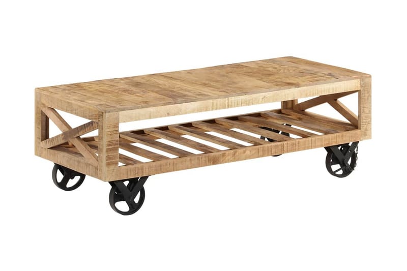 Sofabord Med Hjul Massivt Mangotræ 110 X 50 X 37 Cm - Brun - Sofabord