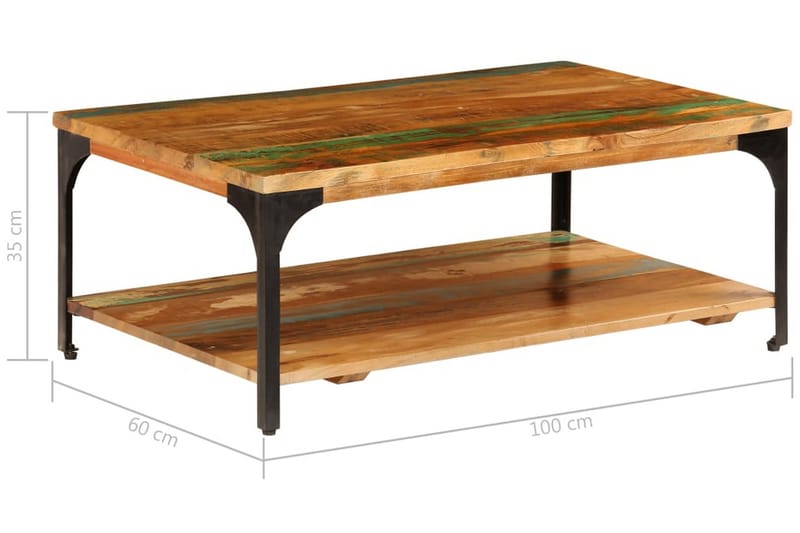 Sofabord Med Hylde Massivt Genanvendt Træ 100 X 60 X 35 Cm - Brun - Møbler - Borde - Sofabord