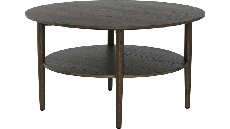 Sofabord Ravik med Hylde Ø90 cm, Brun