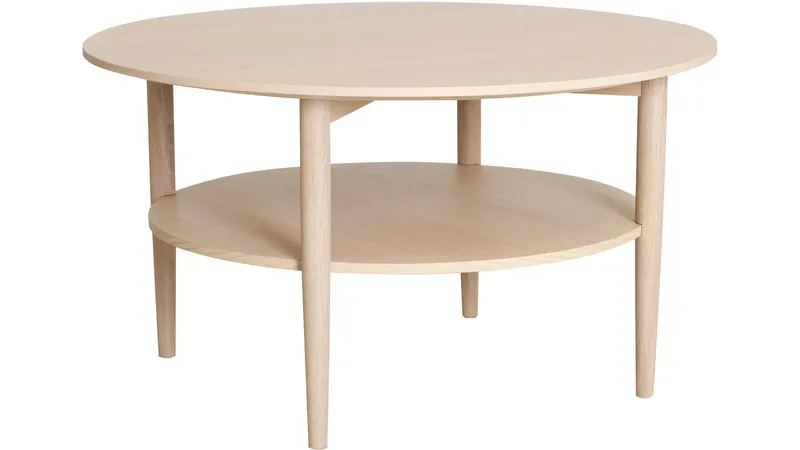Sofabord Ravik med Hylde Ø90 cm, Hvidpigmenteret