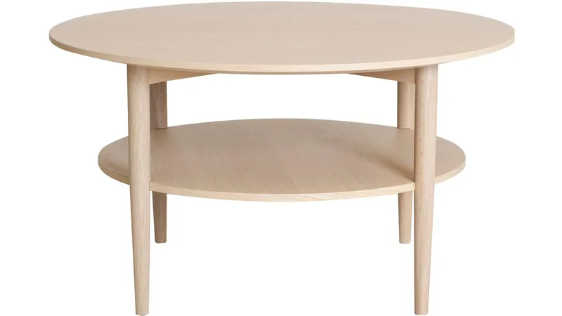 Sofabord Ravik med Hylde Ø90 cm - Hvidpigmenteret - Møbler - Borde - Sofabord - Sofabord med opbevaring