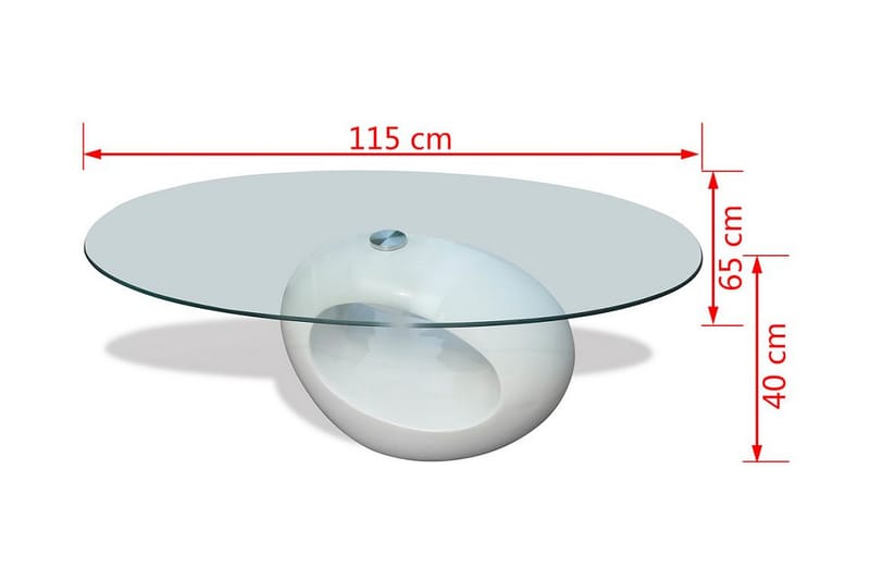 Sofabord Med Oval Bordplade I Glas Højglans Hvid - Hvid - Sofabord