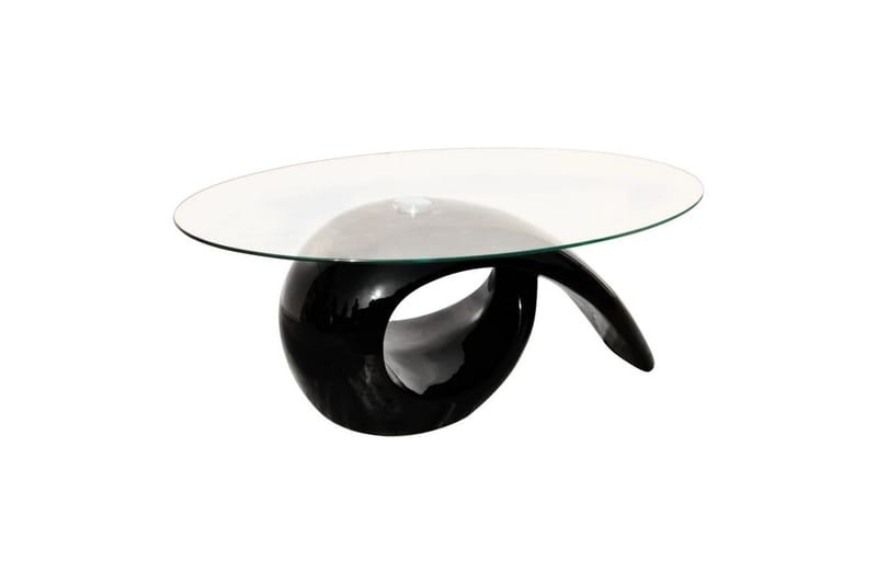 Sofabord Med Oval Bordplade I Glas Højglans Sort - Sort - Sofabord