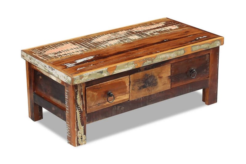 Sofabord Med Skuffer I Massivt Genbrugstræ 90X45X35 Cm - Brun - Møbler - Borde - Sofabord