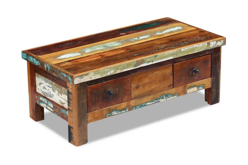 Sofabord Med Skuffer I Massivt Genbrugstræ 90X45X35 Cm - Brun - Møbler - Borde - Sofabord