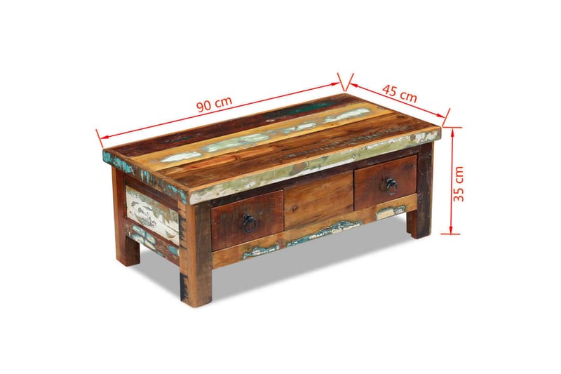 Sofabord Med Skuffer I Massivt Genbrugstræ 90X45X35 Cm - Brun - Møbler - Borde - Sofabord